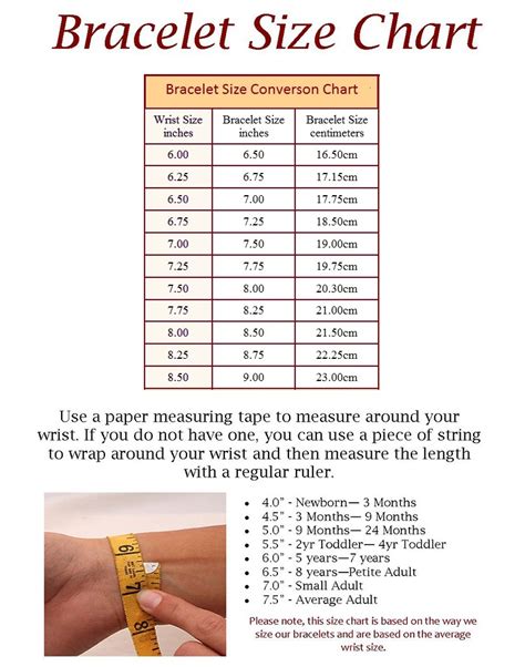 bracelet size chart diameter.